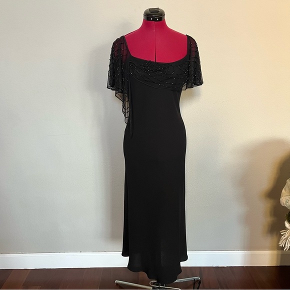 Vintage beaded 80s 🖤 draped neckline ballroom dance lbd classic 8P S.L. Fashion - Picture 8 of 15